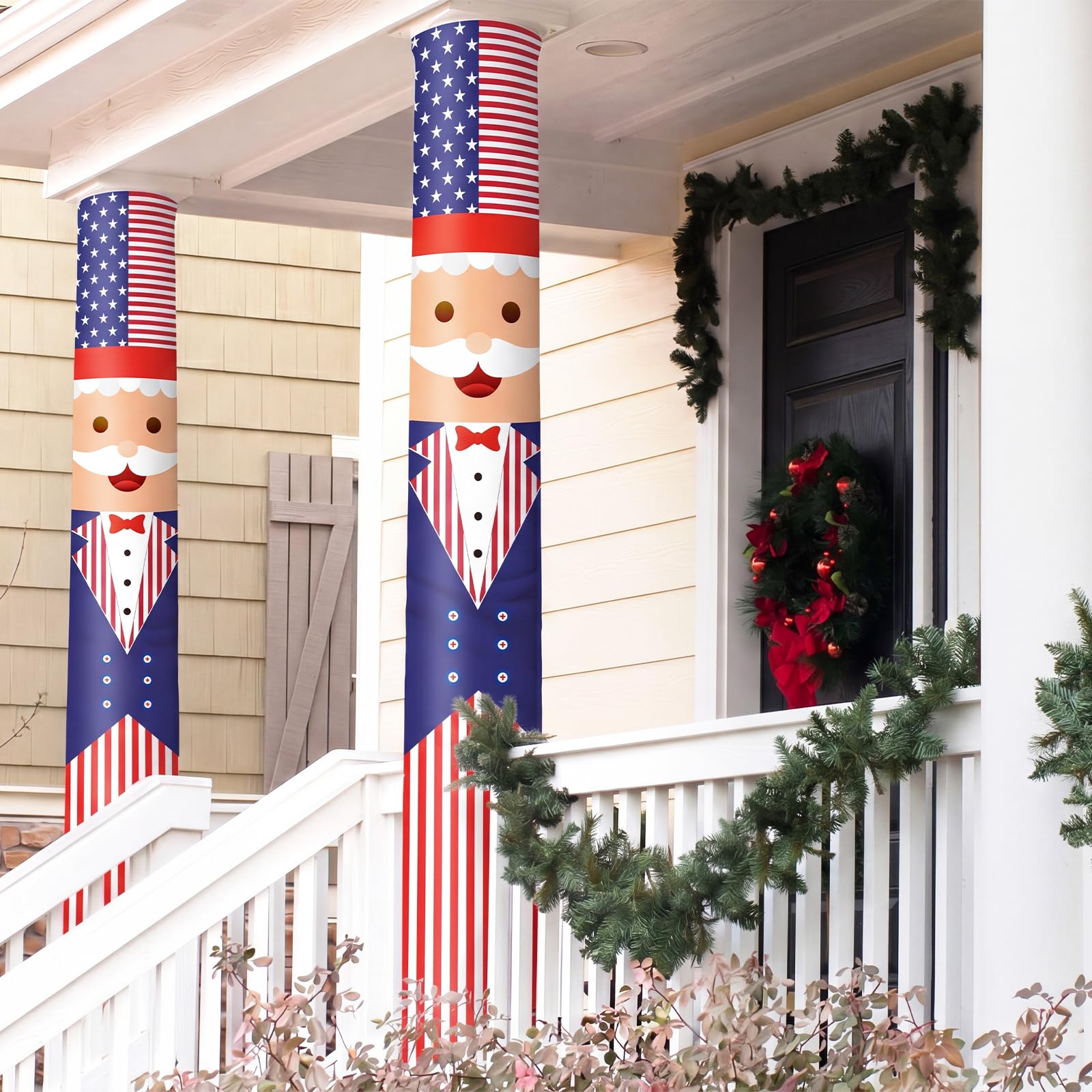 Chumia 2 Pcs 4th of July Decorations Patriotic Uncle Column Wraps 108 x 54" Independence Day Porch Pillar Covers Outdoor for Memorial Veterans Labor Day Stars and Stripes Post Yard Signs
