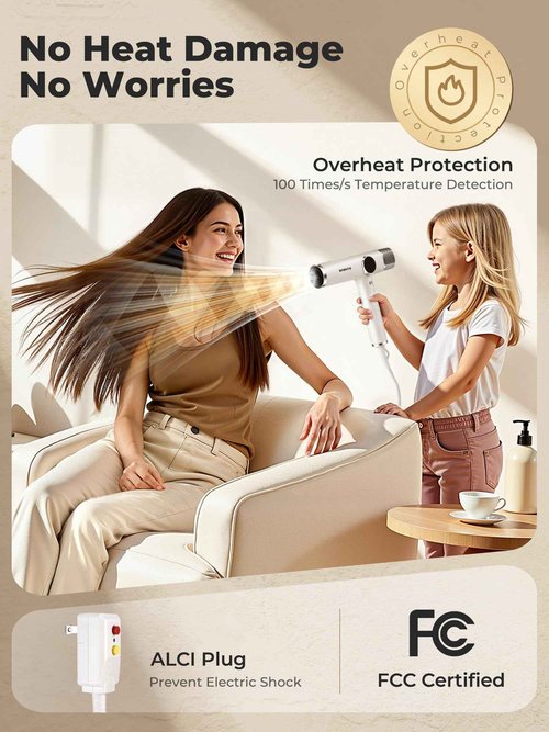 Portable Travel Hair Dryer, 110,000 RPM High-Speed Ionic Hair Dryers,Negative Ion Blow Dryer,4 Heat Settings & 3 Speed, Magnetic Diffuser & Concentrator,Low Noise, Lightweight, No Heat Damage