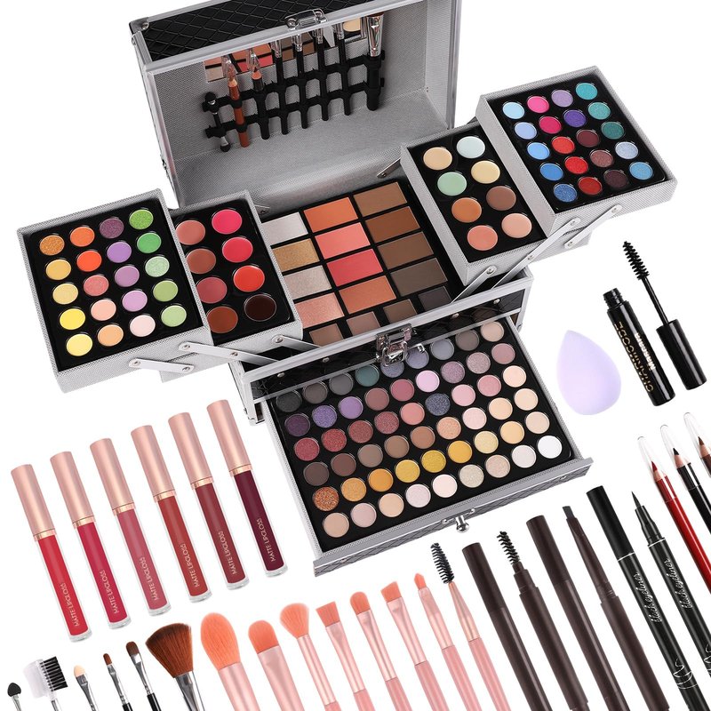 Makeup Gift Set For Women Girls, All in One Full Makeup Kit with Eyeshadow, Lip Gloss, Concealer, Blush, Contour, Highlighter Brushes Liquid Lipsticks Eyebrow Pen Mascara Eyeliner Pencil (Black Set)