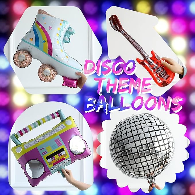 90s Retro Party Balloon Garland Kit,135Pcs Mix Neon Colors Balloon Arch with Radio,Guitar,Roller Skate,Laser Explosion Star,Disco Ball foil Balloons for Back to 80s 90s Rock Theme Party Decorations