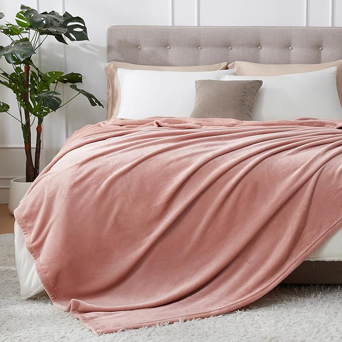 Hansleep Fleece King Size Blanket for Bed Dusty Pink, Super Soft Flannel Fuzzy Plush Cozy Blanket for All Seasons, Dusty Pink, King 90x108 Inches
