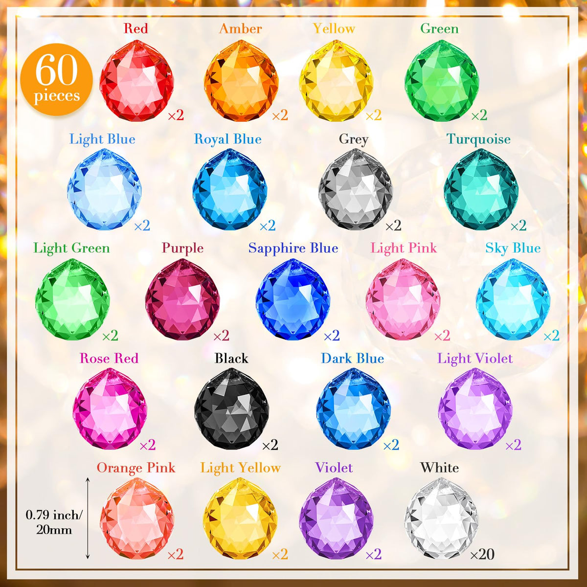 Landical 60 Pack Suncatcher Crystals Ball 20 mm Crystal Prism Clear Window Rainbow Hanging Suncatchers for Wedding, Feng Shui, Gift, Christmas Tree Decoration(Multicolor)