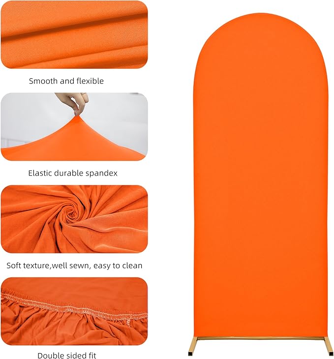 Arch Covers,Arch Backdrop Stand Fitted Cover for Wedding Birthday Party Ceremony Banquet Decoration(7.2FT&6.6FT&6FT,Candy Orange,Cover Only)