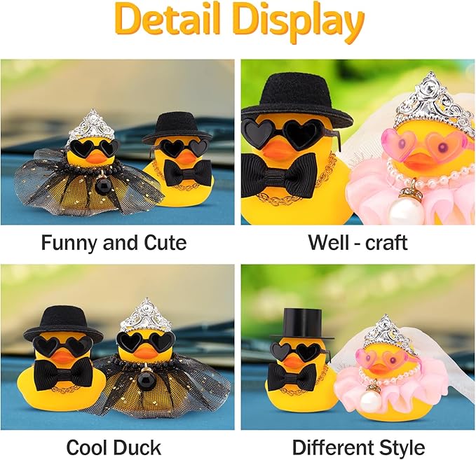 wonuu Pair Set of 2 Wedding Rubber Ducks, Bride Groom Duckies Marriage Rubber Duck Mini Couple Ducky for Ceremony Gift Souvenir Marry Blessings Elegant Heartwarming Present, Pink with Soft Top Hat