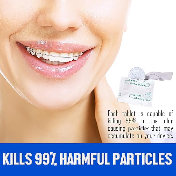 Retainer and Denture Cleaner 90 Tablets, 3 Month Supply Cleaning Tablets Denture Cleaners Remove Bad Odors, Plaque, Stains From Night Guards, Mouth Guards, Dental Appliance (90 Pack)