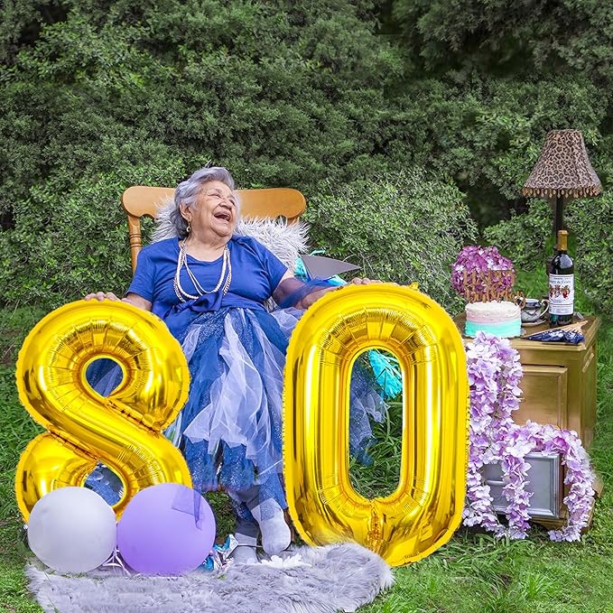 Gold Number Balloons Birthday Balloons - Giant Gold Number 80 Balloon 40 inch, Numbers Balloon 10th Birthday Decorations, Gold Party Supplies for Women Men