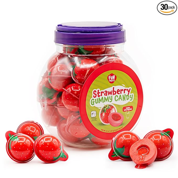 Strawberry Gummy Balls - 19 Ounce Jar (30 Count) - Jelly Filled Gummies - Individually Wrapped Gummy Candy - Fun Party Favors - Candy for Easter Eggs & Goodie Bags