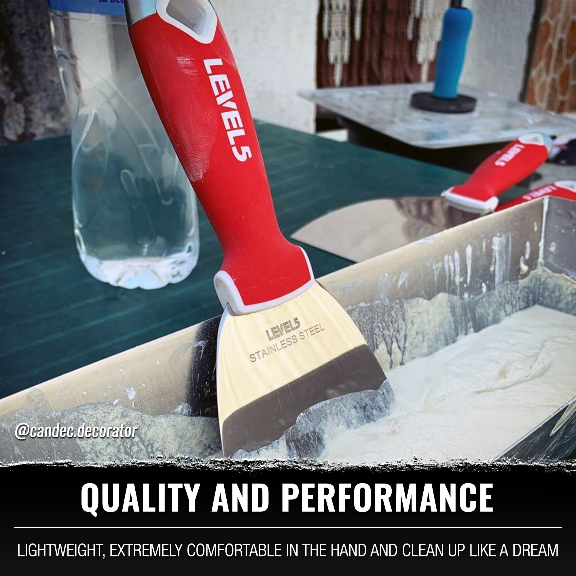 6" Soft-Grip Stainless Steel Drywall Joint Knife - LEVEL5 | Pro-Grade | Comfortable Finishing Hand Tool | Metal Hammer End | Sheetrock Gyprock Plasterboard Mud | 5-142