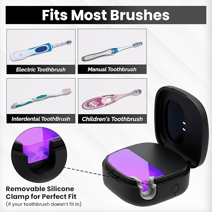 Portable UV Toothbrush Sanitizer Holder & Cleaner with UV Light & Magnetic Mounting - Rechargeable Toothbrush Sanitizer for Travel Cover, Wall Mounted UV Tooth Brush Sanitizer Holder Fits Most Brushes