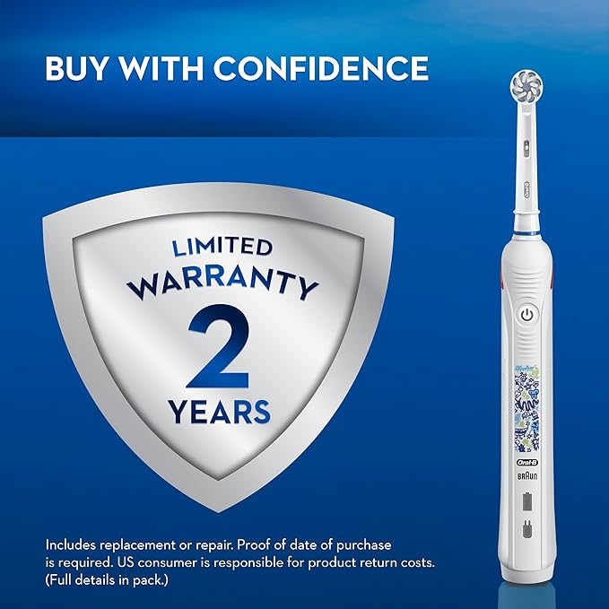 Oral-B Kids Electric Toothbrush with Coaching Pressure Sensor and Timer, Rechargeable Toothbrush with Brush Head, Sparkle & Shine