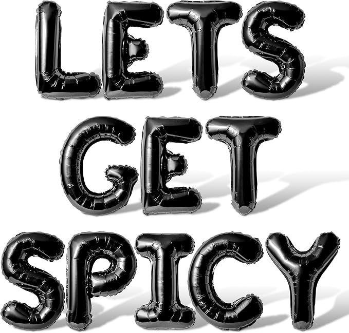 Letter Balloons - LETS GET SPICY 16" Inch Alphabet Letters Foil Mylar Balloon Bachelorette Party Banner (Black)