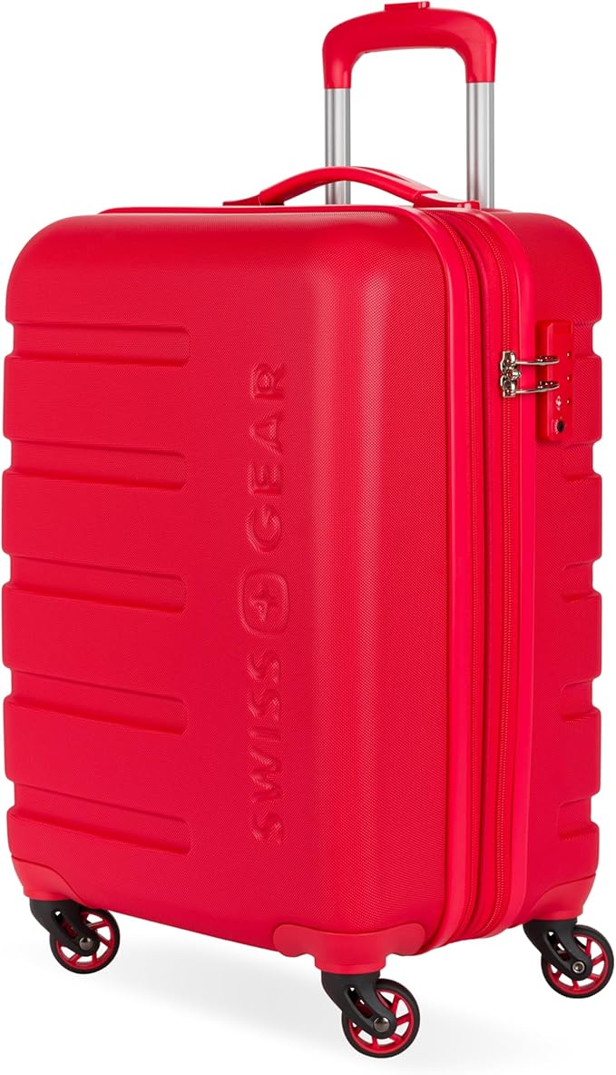SwissGear 7366 Signature Hardside Expandable Luggage with Spinner Wheels, TSA Lock, Cup-Holder, Red, Carry-On 19-Inch