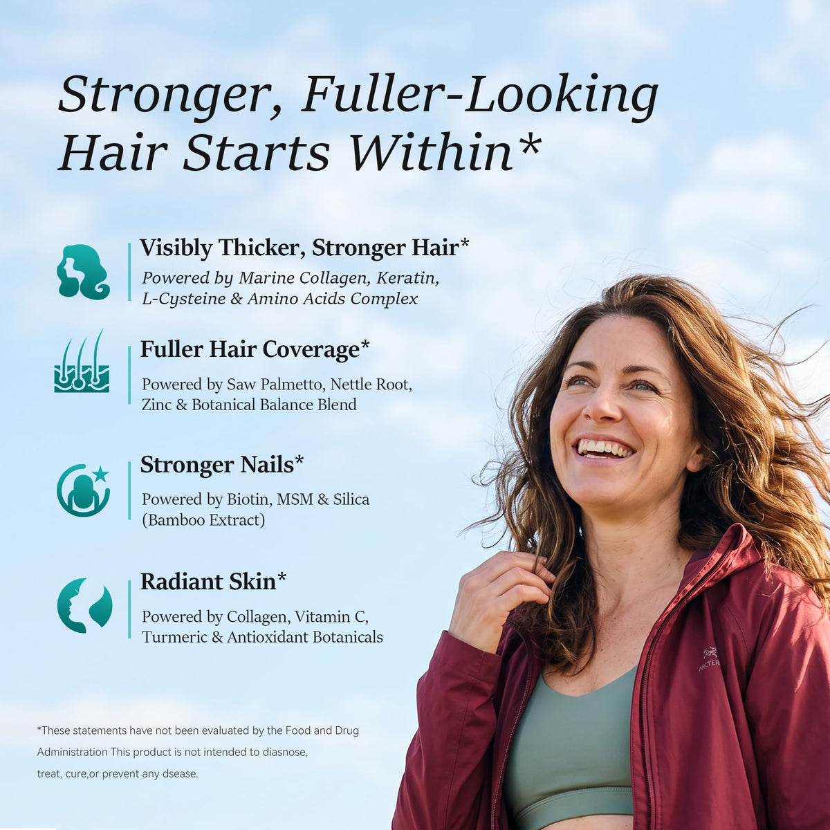 Hair Growth Supplements for Women, Ages 30 and Up - Clinically Tested for Visibly Thicker Hair with Biotin 10,000mcg, Vitamins, Keratin, Collagen, Saw Palmetto, Supports Scalp, Skin & Nails, 120 ct