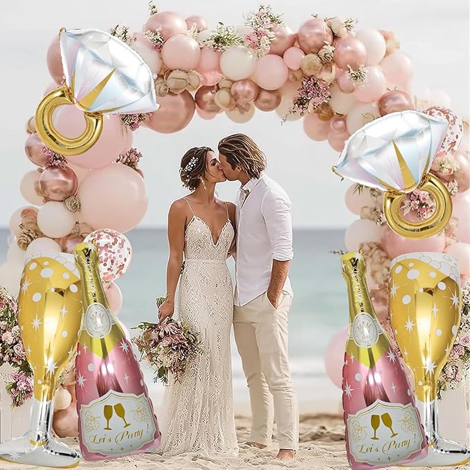 4 Pcs Diamond Ring Balloon, Huge Glitter Aluminum Foil Ring Balloons for Bridal Shower, Wedding, Anniversary, Bachelorette, Engagement Party Decorations Supplies
