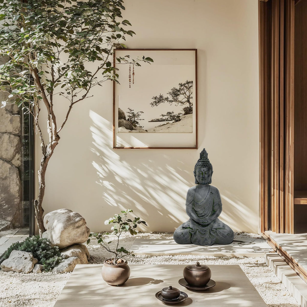 LuxenHome Large Buddha Statue, 22" Meditating Buddhas Garden Statue