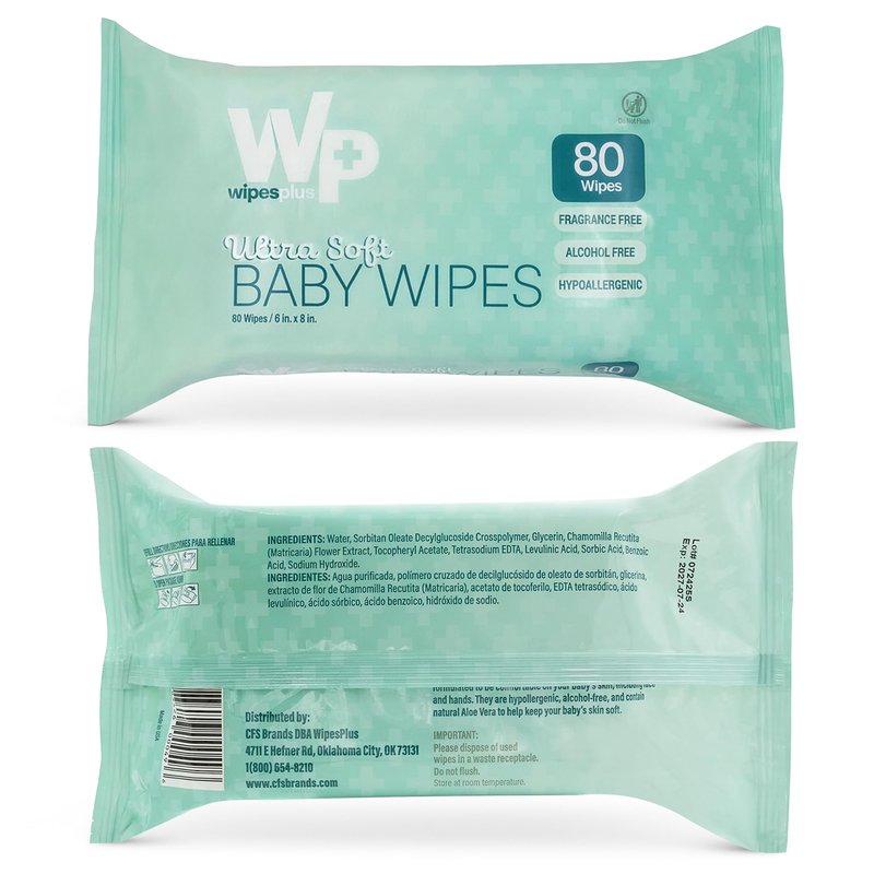 WIPESPLUS Baby Wipes, Hypoallergenic Ultra Soft Wipes for Sensitive Skin, Unscented, Alcohol Free, 12 Packs of 80 Wipes