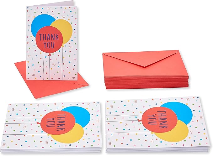 American Greetings Thank You Cards with Envelopes, Multi Color Balloons (48-Count)