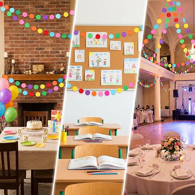 5 Pack Colorful Dots Garland Banner, 65.5 ft Paper Circle Hanging Streamers Rainbow Round Dot Bunting Backdrop for Birthday Classroom Homecoming Wedding Holiday Party Decorations