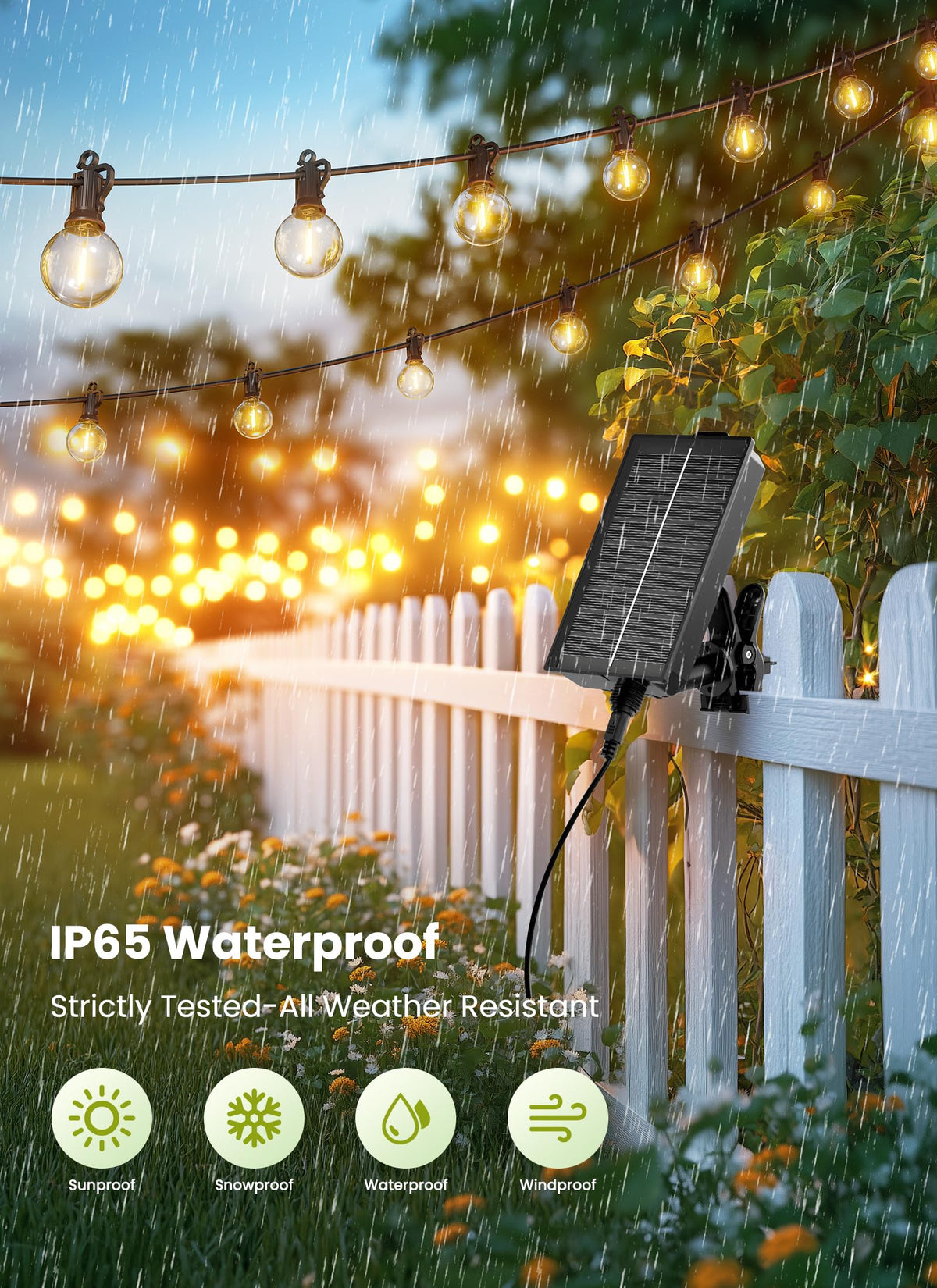Brightown 58FT Solar String Lights Outdoor, IP65 Waterproof, Remote, Timer