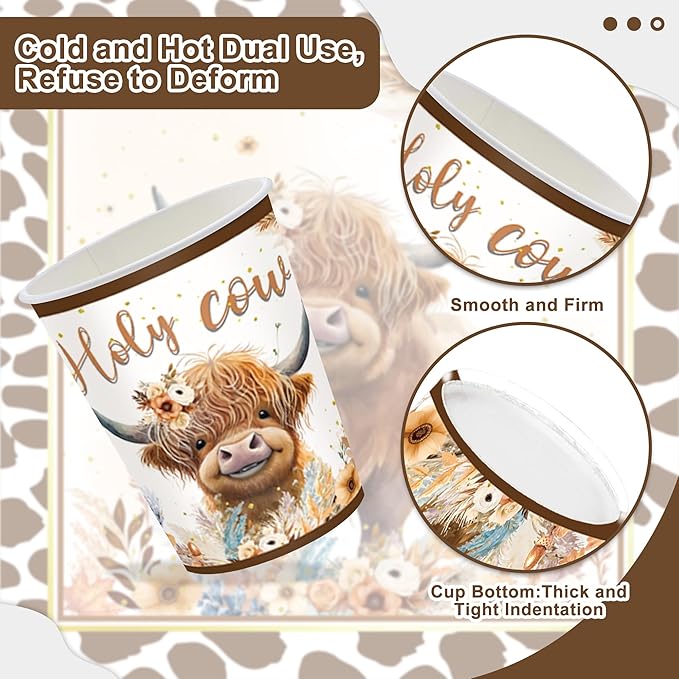 120PCS Boho Highland Cow Party Supplies for Boys girls Holy Cow Highland Themed Baby Shower Birthday Party Decorations Tableware Set Plates Napkins Cups Set for 20 Guests