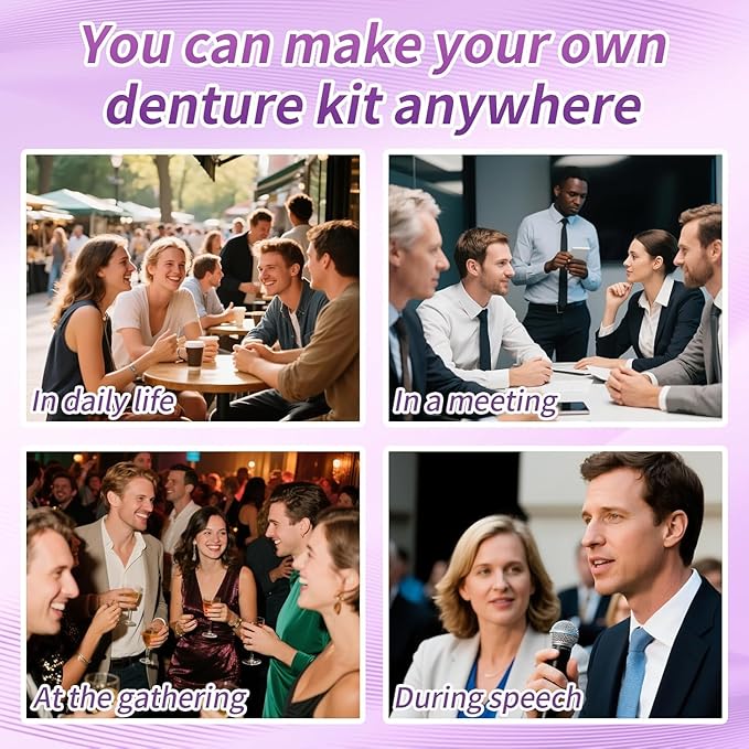 At-Home DIY Denture Kit – Full Set Upper & Lower False Teeth, Reusable Resin, Customizable Fit, A03