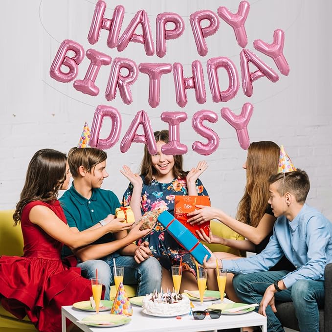 TONIFUL 65 Pcs 16 Inch Pink Happy Birthday Balloons and 2 Sets A-Z Foil Letters Balloons DIY Personalized Phrase Banner for Birthday Celebration Halloween Thanksgiving Christmas Party Decorations