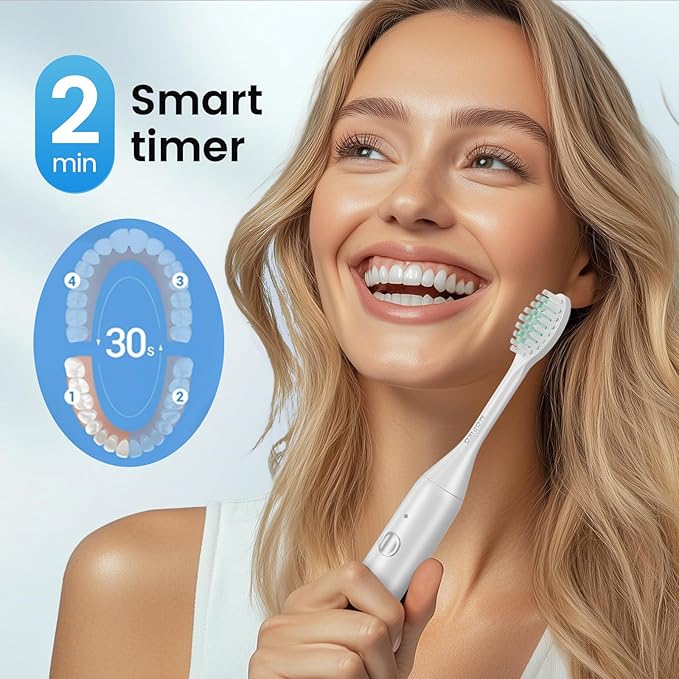 Sonic Electric Toothbrush for Adults - Type C Rechargeable Portable 3 Modes White Sonic Electric Toothbrush with Travel Kit