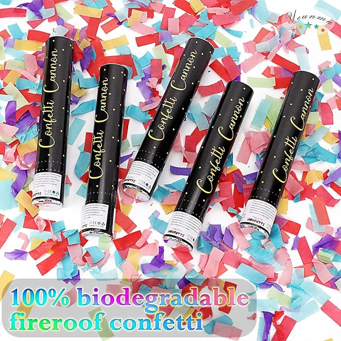 5 Pack Confetti Cannon Biodegradable, 12 Inch Confetti Poppers Graduation, Suitable for Graduation Wedding Birthday Parties and New Year's Eve Celebration