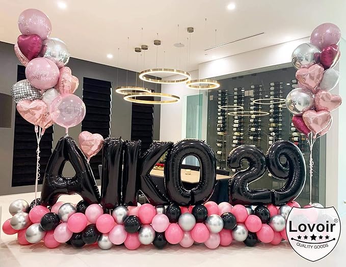 Lovoir 40 Inch Large Black Letter S Balloons Big Size Jumbo Mylar Foil Helium Balloon for Birthday Party Celebration Decorations Alphabet Black S