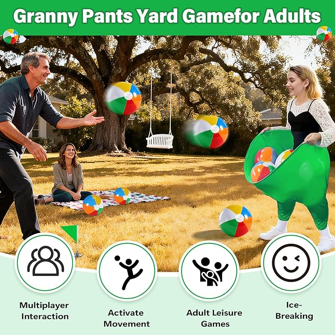 Granny Pants Yard Game for Kids (31.5 in *24 in), 2Pcs Granny Pants Outdoor Games with 10 Bouncy Balls, 2 Pumps & Flags, Granny Pants Game for Easter Carnival Party Gatherings(Small)