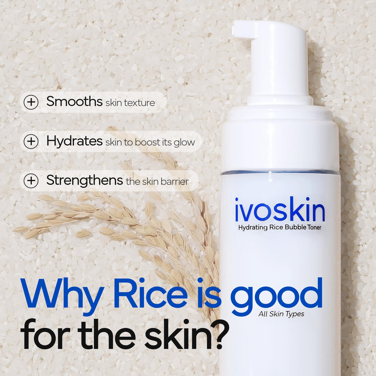 IVOSKIN Rice Milky Bubble Facial Mask, Soothing & Hydrating Face Toner with Black Rice Extract & Niacinamide, Helps Support Skin Barrier and Glow for Sensitive Skin, Korean Skincare (5.07fl oz/ 150ml)