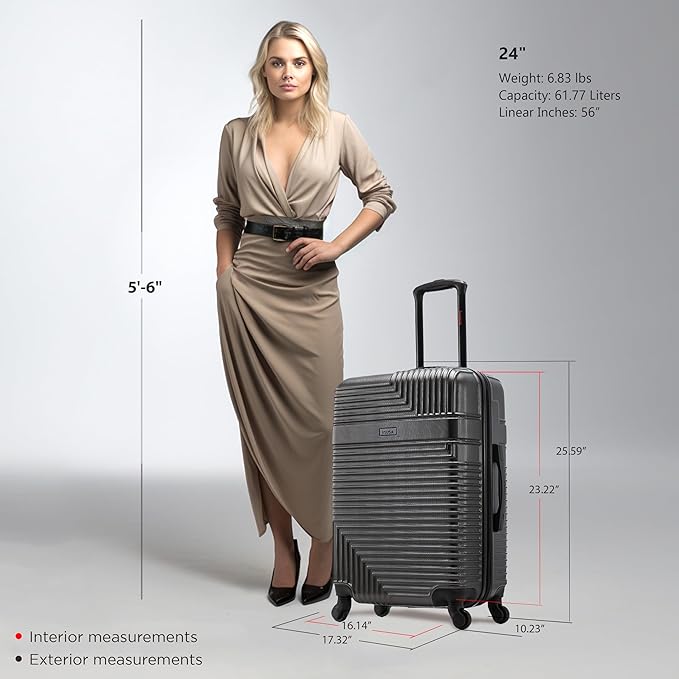 InUSA RESILIENCE Luggage with Spinner Wheels | Durable Lightweight Hardside Spacious Travel Bag with Handle and Trolley | 24-Inch Medium Checked Luggage | Charcoal