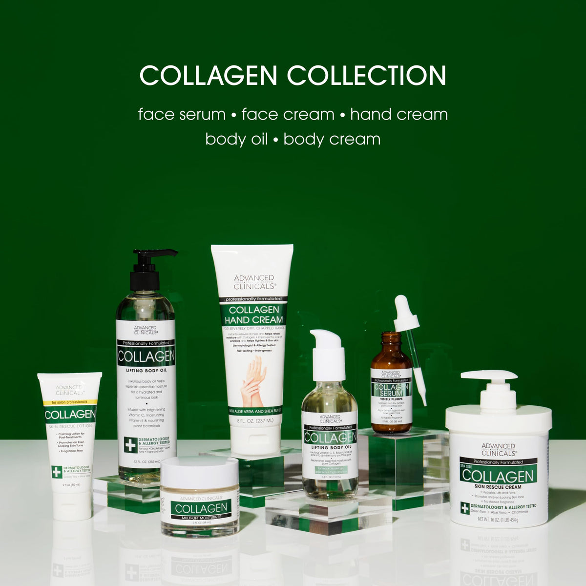 Advanced Clinicals Collagen Hand & Body Cream Skin Care Moisturizer Lotion For Dry Cracked Skin. Soothing & Hydrating Plant Collagen Lotion W/Aloe Vera, Green Tea, & Shea Butter, Large 8 Fl Oz