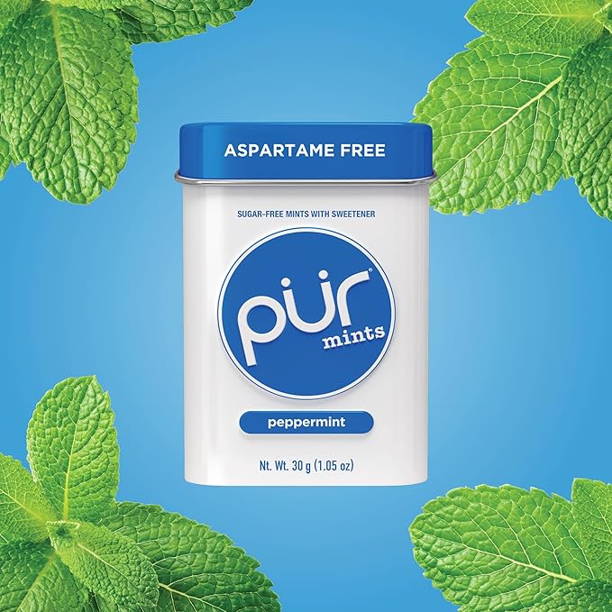 PUR Mints | Aspartame-Free | Made with Xylitol | Sugar-Free, Vegan, Gluten-Free & Keto Friendly | Natural Peppermint Flavor, 30 Pieces (Pack of 12)