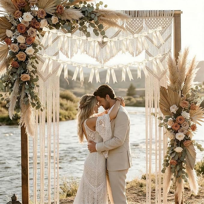 2 Strings Cream Bow Garland Banner Decorations, 16Pcs Pre-Strung Satin Ribbon with 6.7ft Chain for Ivory White Ribbon Bow Coquette Room Birthday Baby Bridal Shower Wedding Bachelorette Party Decor