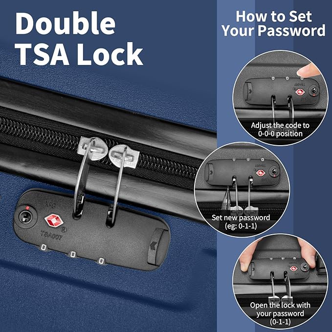 Karl home Luggage Sets 3 Piece, ABS Hardside Suitcase Set with Double Spinner Wheels & TSA Lock for Travel Business, 3-Piece Set (20/24/28), Navy Blue