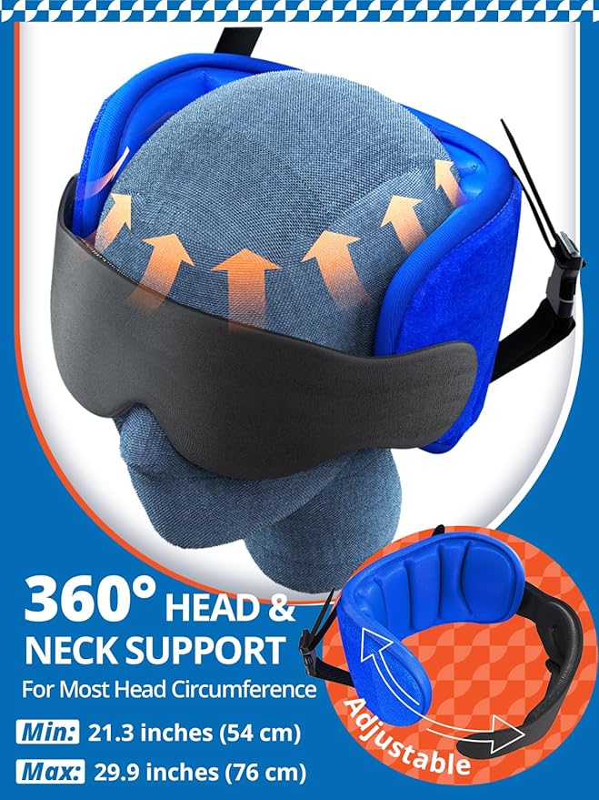 SARISUN Travel Pillows for Airplanes, Airplane Pillow for Long Flight, Airplane Head Strap with Eye Mask for Sleep, Travel Neck Pillow for Car Road Trip, 360° Support Headrest, Stop Bobblehead, Orange