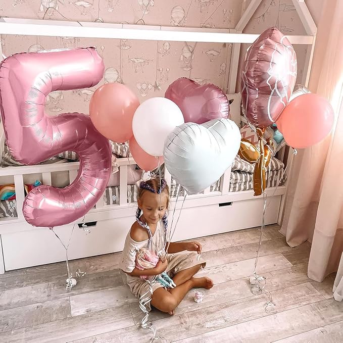 Pastel Pink Number 2 Balloon, 40 Inch Pearl Light Pink Number 2 Balloons for Girls, Foil Digital 2 Balloon Helium, Large Pink 2nd Birthday Balloons for Girls Baby Shower Princess Party Decorations