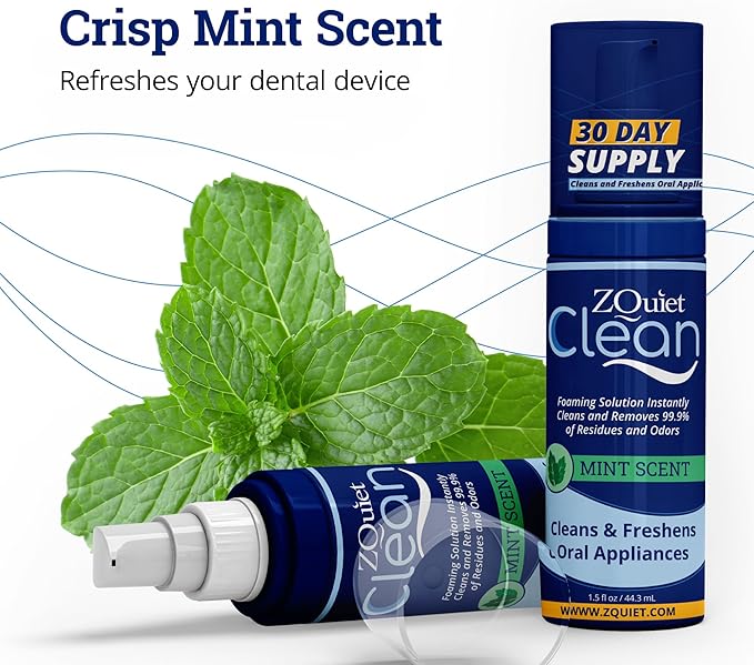 ZQuiet, Clean, Cleaning Solution for All Oral Appliances, Chlorine-Free, Fresh Mint Scent, Travel-Size, TSA-Compliant