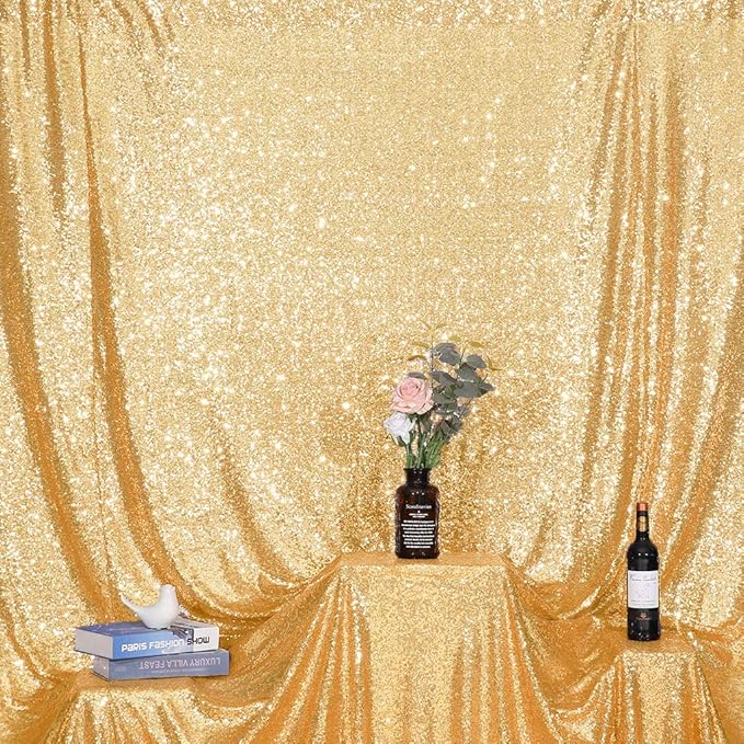 Juya Delight 4ftx7ft Gold Sequin Backdrop Curtain Glitter Photo Booth Backdrops for Party Wedding Photography,Gold,4ftx7ft