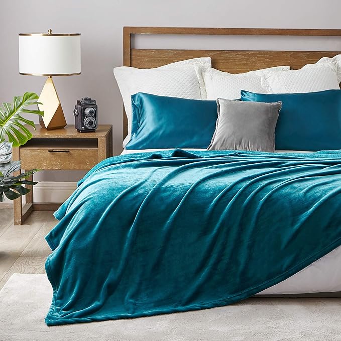 Hansleep Fleece Queen Blanket for Bed Fleece Teal, Queen Size Super Soft Flannel Fuzzy Plush Cozy Blanket for All Seasons, Teal, Queen 90x90 Inches