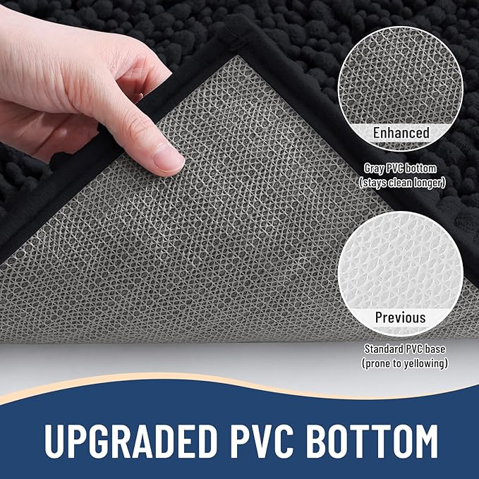 Arotive Luxury Chenille Bathroom Rug Mat, Extra Soft Thick Absorbent Shaggy Bath Rugs, Non-Slip Machine Wash Dry, Plush Bath Mats for Bathroom, Shower and Tub, 47x20, Black
