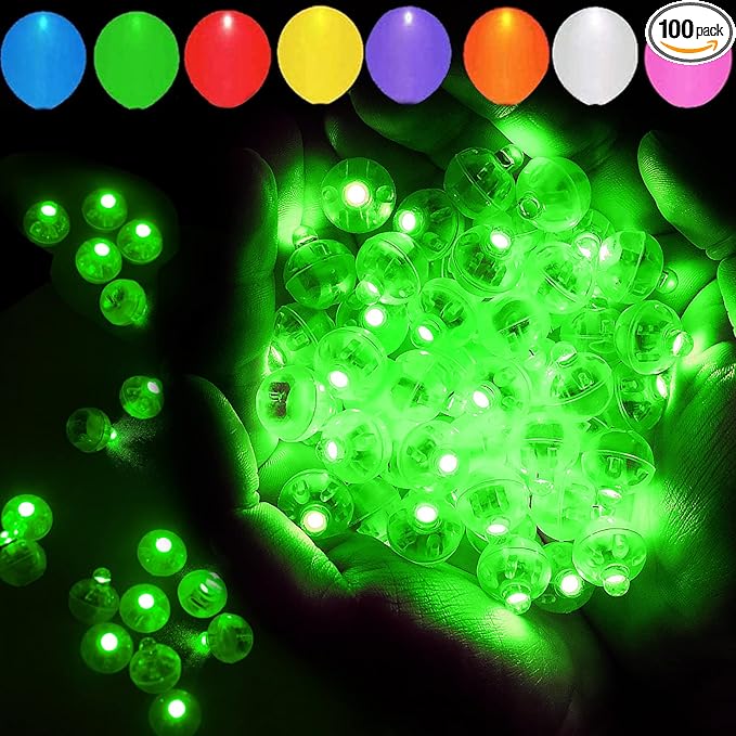 100pcs LED Green Balloon Lights, Round LED Mini Lights for Paper Lantern Balloon Birthday Party Event Indoor Outdoor Wedding Decoration Halloween Christmas Supplies