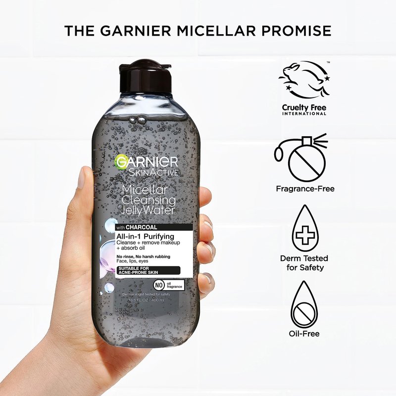 Garnier Skinactive Micellar Cleansing Jelly Water with Charcoal Purifying All in One Water, 2 Pack