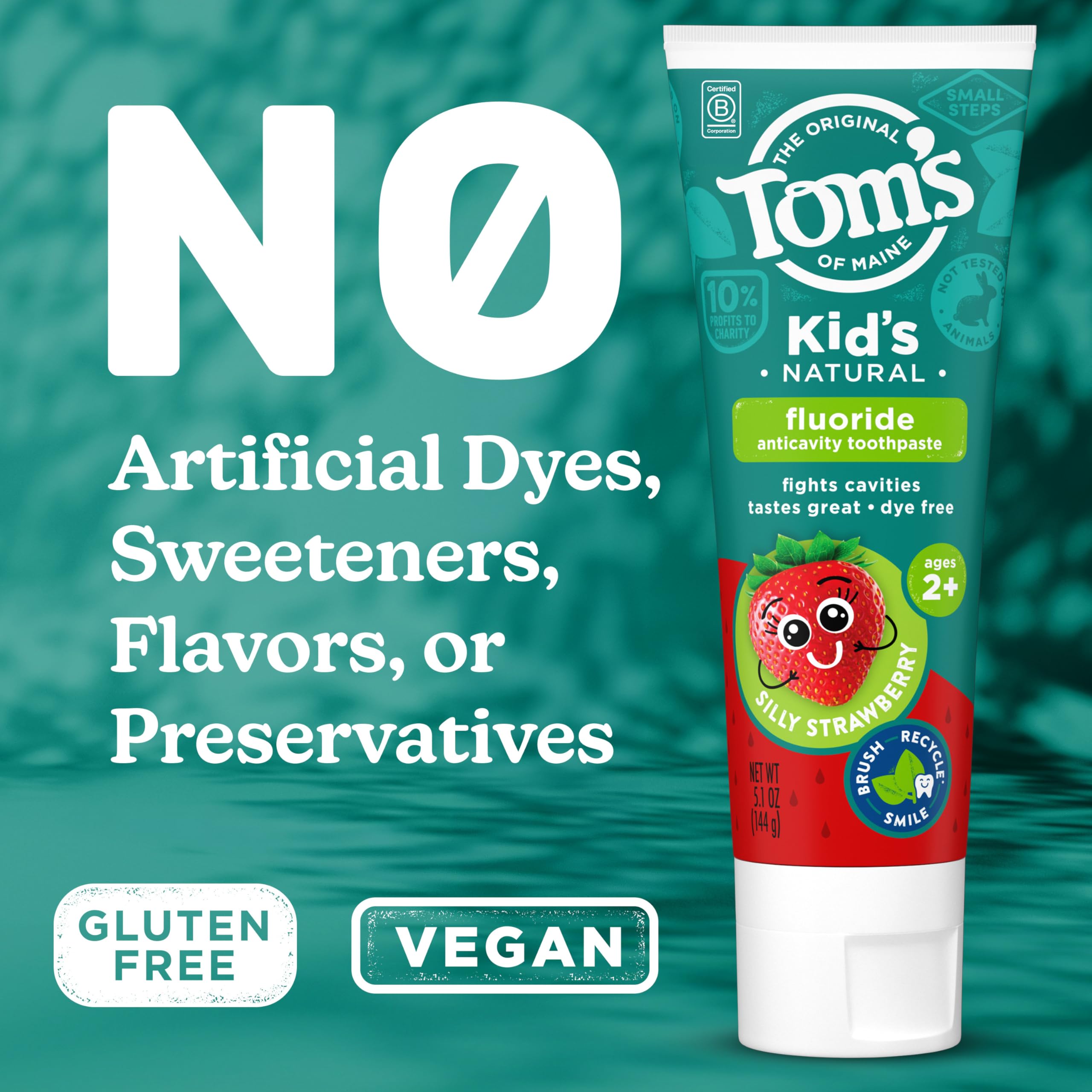 Tom’s of Maine Natural Kids Fluoride Toothpaste, 3 Pack, For Kids Ages 2 and Up, Great Toddler Toothpastes, No Artificial Flavors, Dyes, or Preservatives, Silly Strawberry, 5.1 oz
