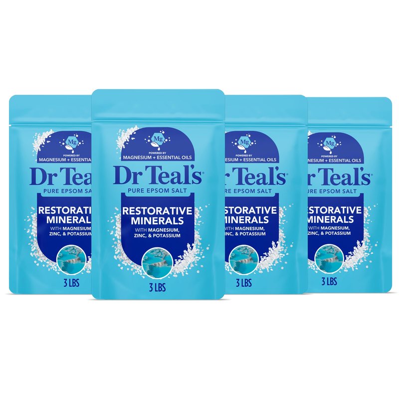 Dr Teal's Epsom Salt Restorative Minerals Soak with Magnesium, Potassium, Zinc & Eucalyptus Essential Oils, 3 lbs (Pack of 4)