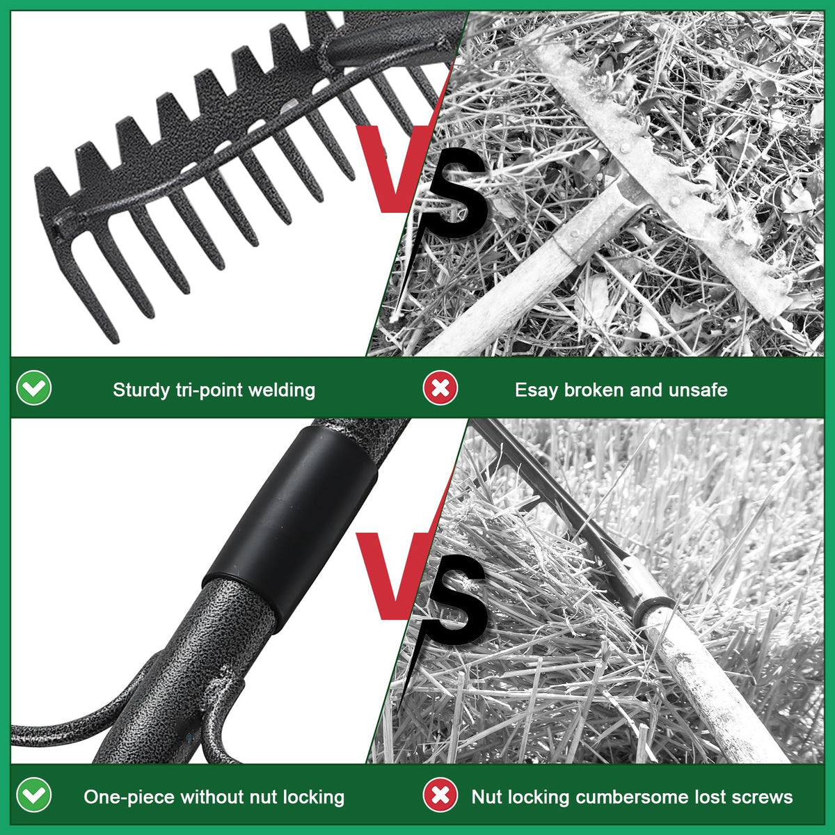 49'' Bow Rake ，17 Tines Metal Head Rakes with Stainless Steel Handle，Heavy Duty Garden Rake for Loosening Soil Gathering Leaf Leveling Lawn Farming Land Management Yarn Thatch Rake