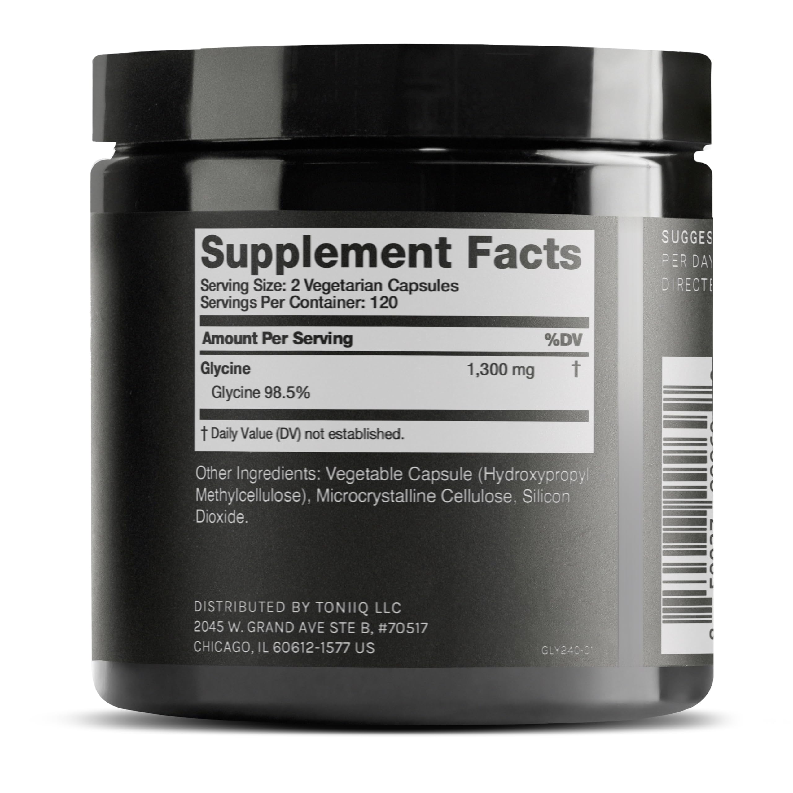 Toniiq 1300mg Glycine Supplements - 4 Month Supply - Min. 98.5%+ Tested Purity - Ultra High Strength and Bioavailable Glycine Powder Supplement - 240 Vegetarian Glycine Capsules - 120 Servings