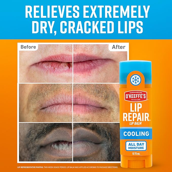 O'Keeffe's Lip Repair Lip Balm With Cooling Relief for Dry, Cracked Lips - Stick (Twin Pack) - Moisturizer for Extremely Cracked, Dry Lips
