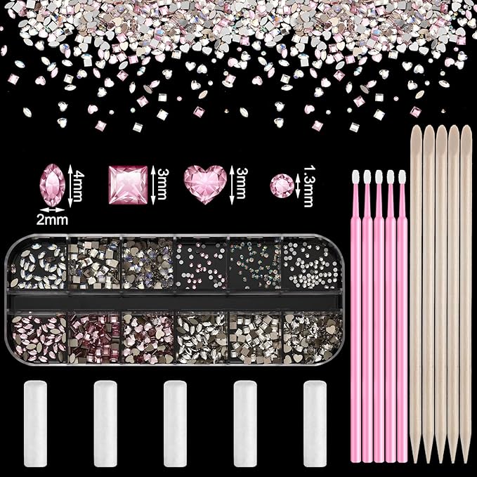 Sosation 377 Pcs 4 Shapes Tooth Gem Kit Jewelry DIY Crystal Tooth Gems Professional Fashionable Artificial Crystal Reflective Ornaments Shining Teeth for Birthday Party Decor